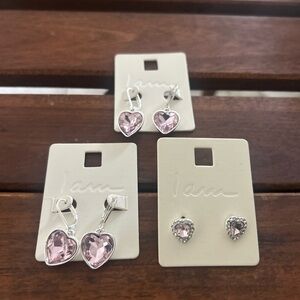 Silver & Pink Heart Earrings Set